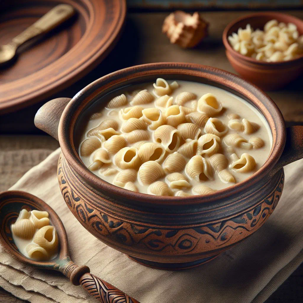 Bowl of Egyptian lisan asfour soup with fine pasta and fresh herbs