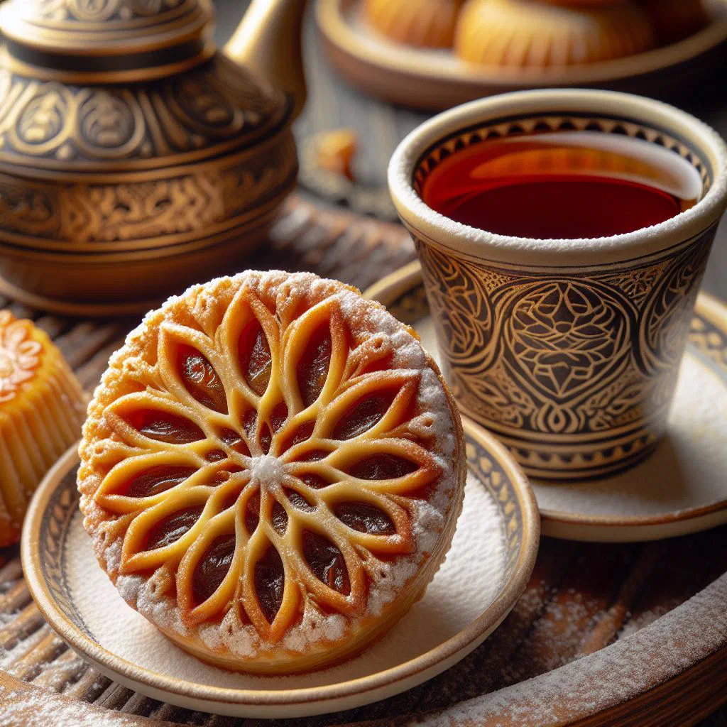 Maamoul shortbread cookies dusted with icing sugar, filled with dates and nuts