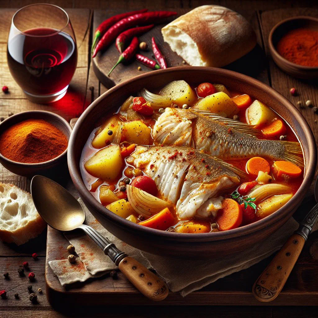 Nile perch stew with vegetables and fresh coriander in a bowl