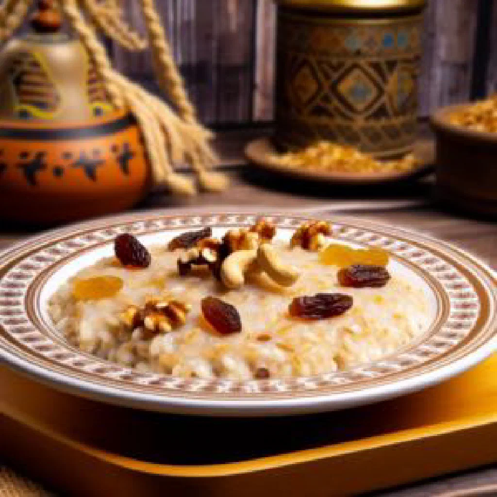 Fragrant Egyptian rice topped with toasted nuts and raisins
