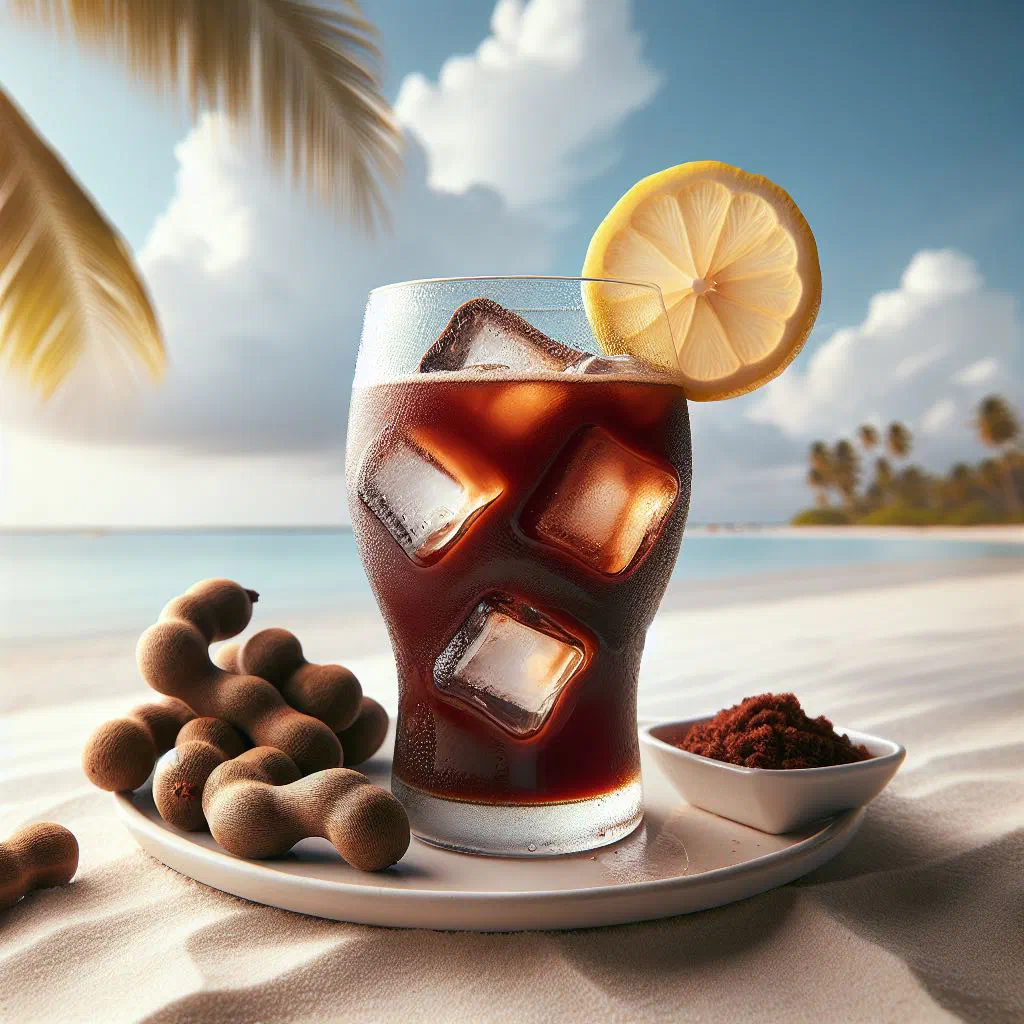 A glass of chilled tamarind juice garnished with fresh mint