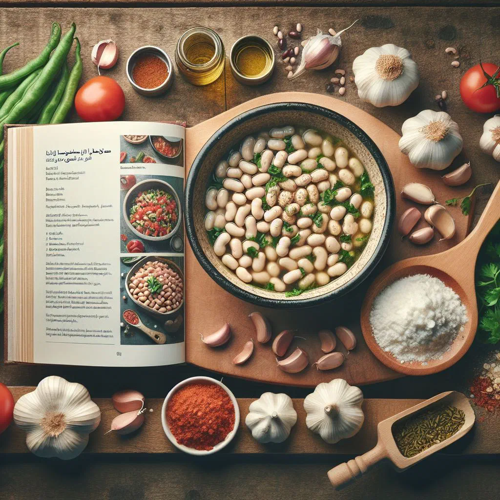 Egyptian white beans stew topped with parsley, olive oil and a wedge of lemon