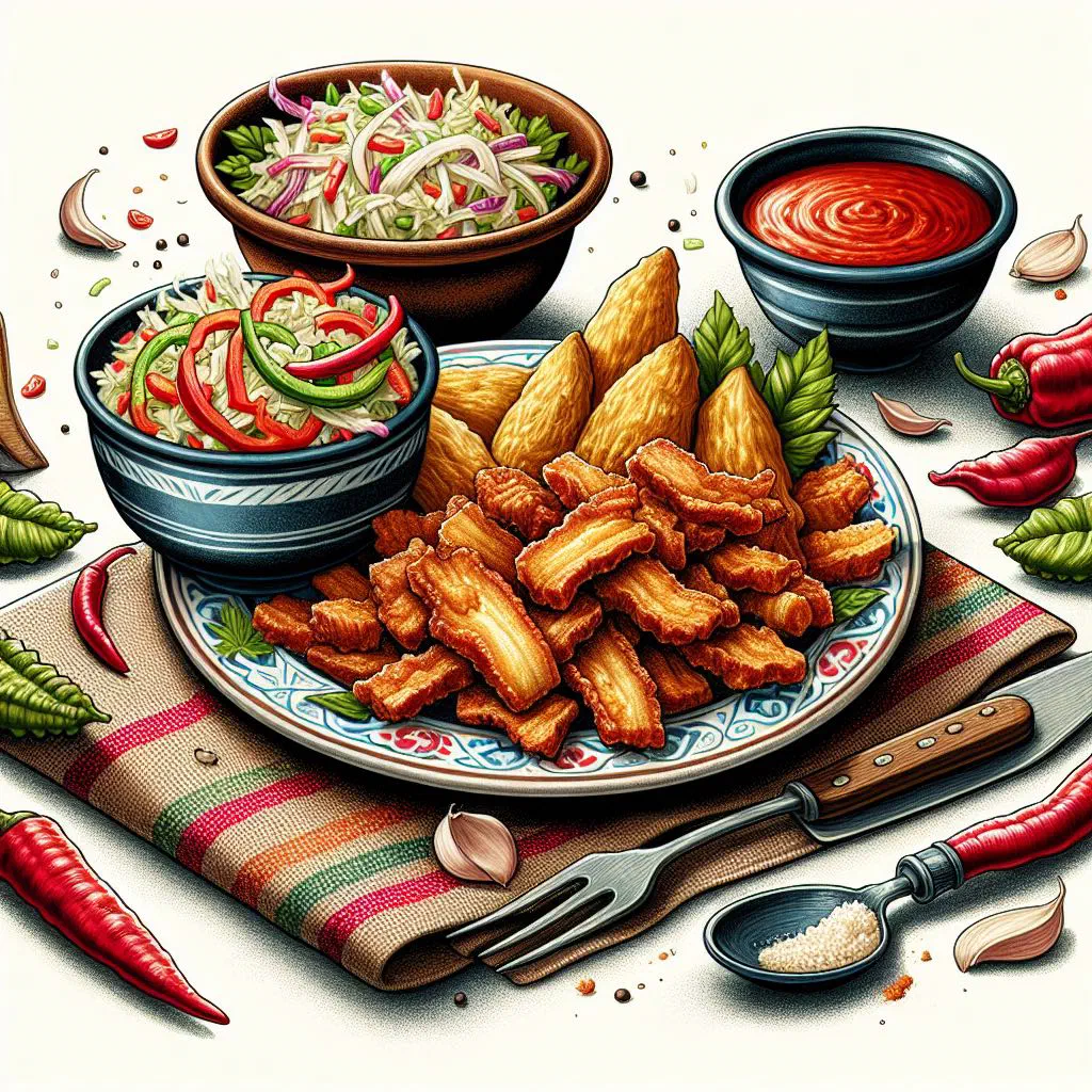 Crispy fried pork pieces served with tender boiled yuca