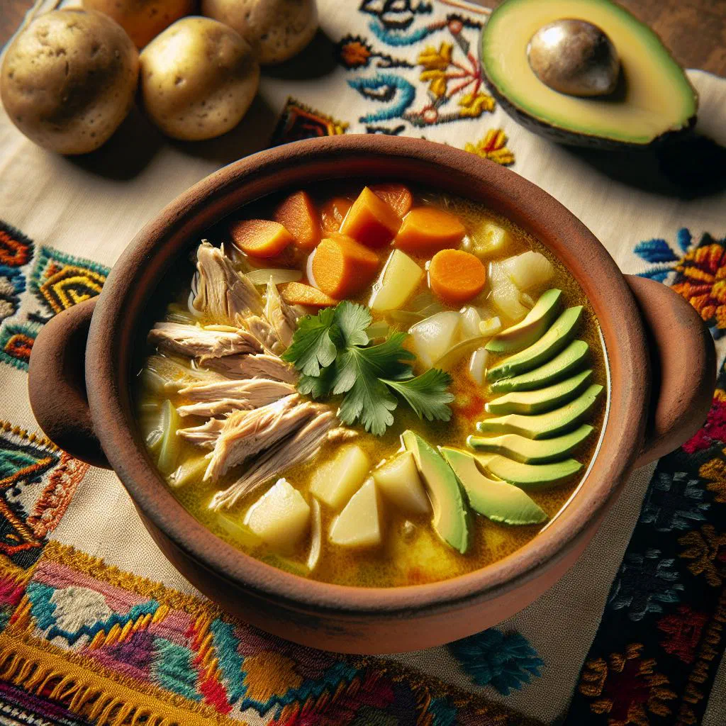 A hearty bowl of Salvadoran country-style chicken soup with corn and fresh vegetables