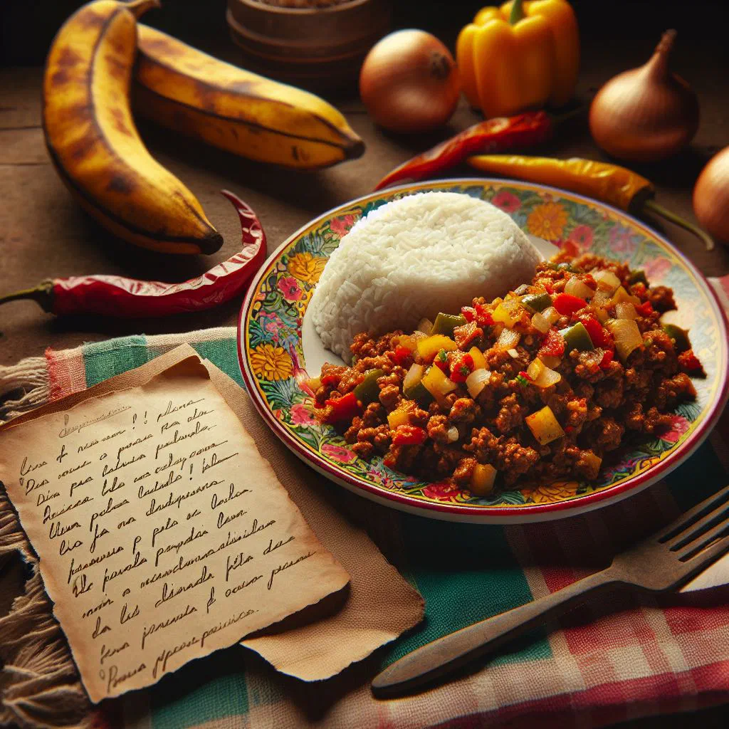 Salvadoran picadillo with diced beef, vegetables and tomato served in a bowl
