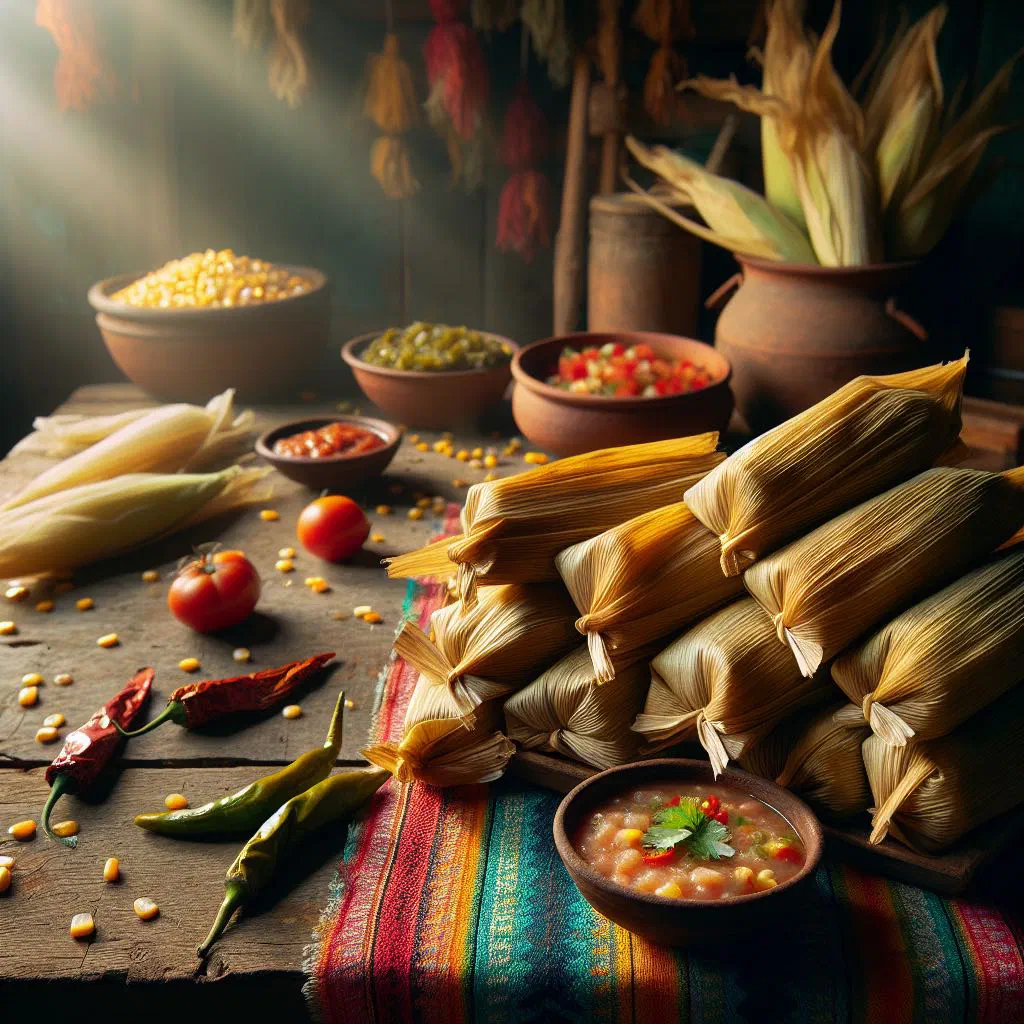 Steamed tamales de chipilín wrapped in corn husks on a plate