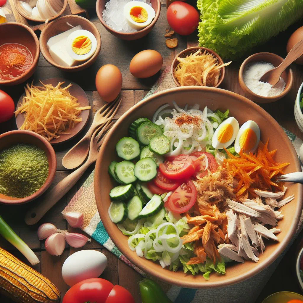 Fresh Tazumal salad with lettuce, diced tomato and onion in a bowl