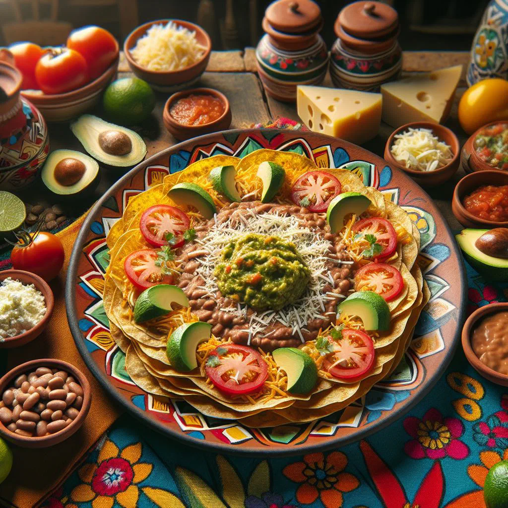 Crispy corn tostadas topped with beef, avocado and diced tomato