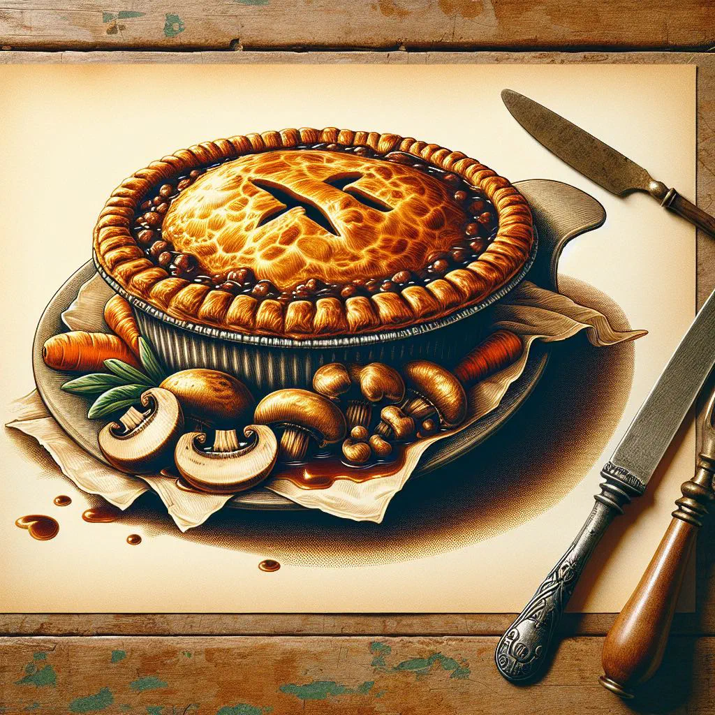 Golden gamekeeper's pie with a puff pastry top and rich game filling