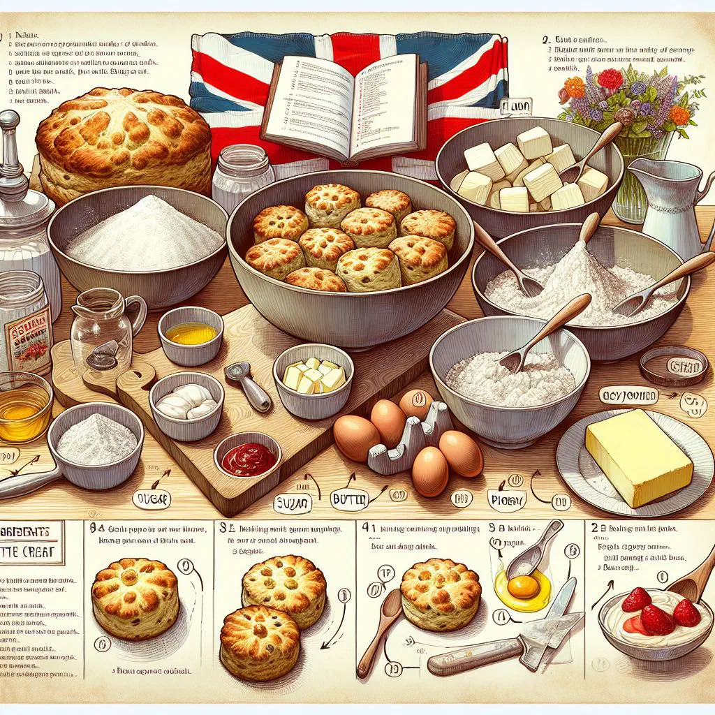 Freshly baked golden scones served with clotted cream and jam