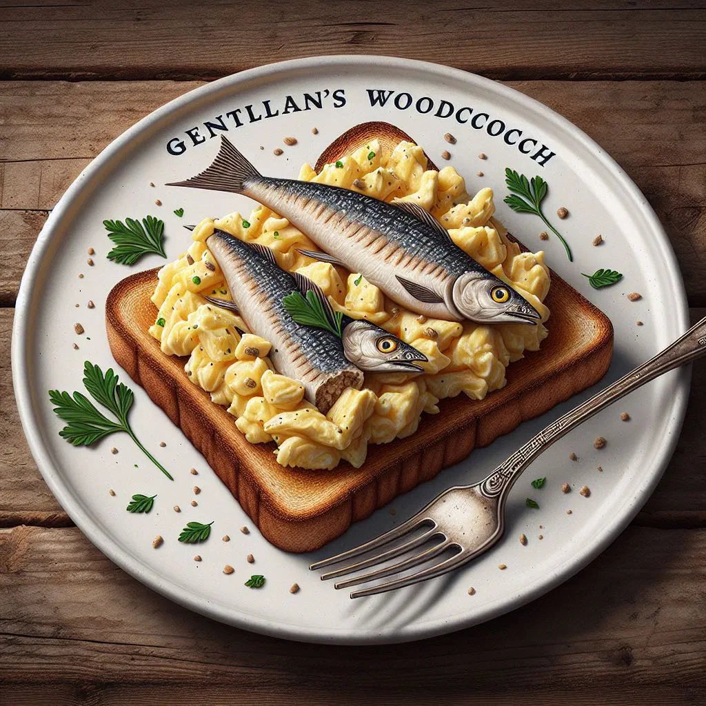 Scotch woodcock — creamy scrambled eggs over anchovy toast garnished with chives