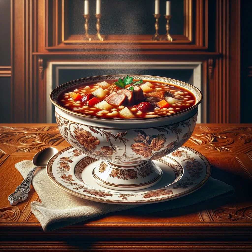 A warming bowl of Windsor soup with diced vegetables and fresh herbs