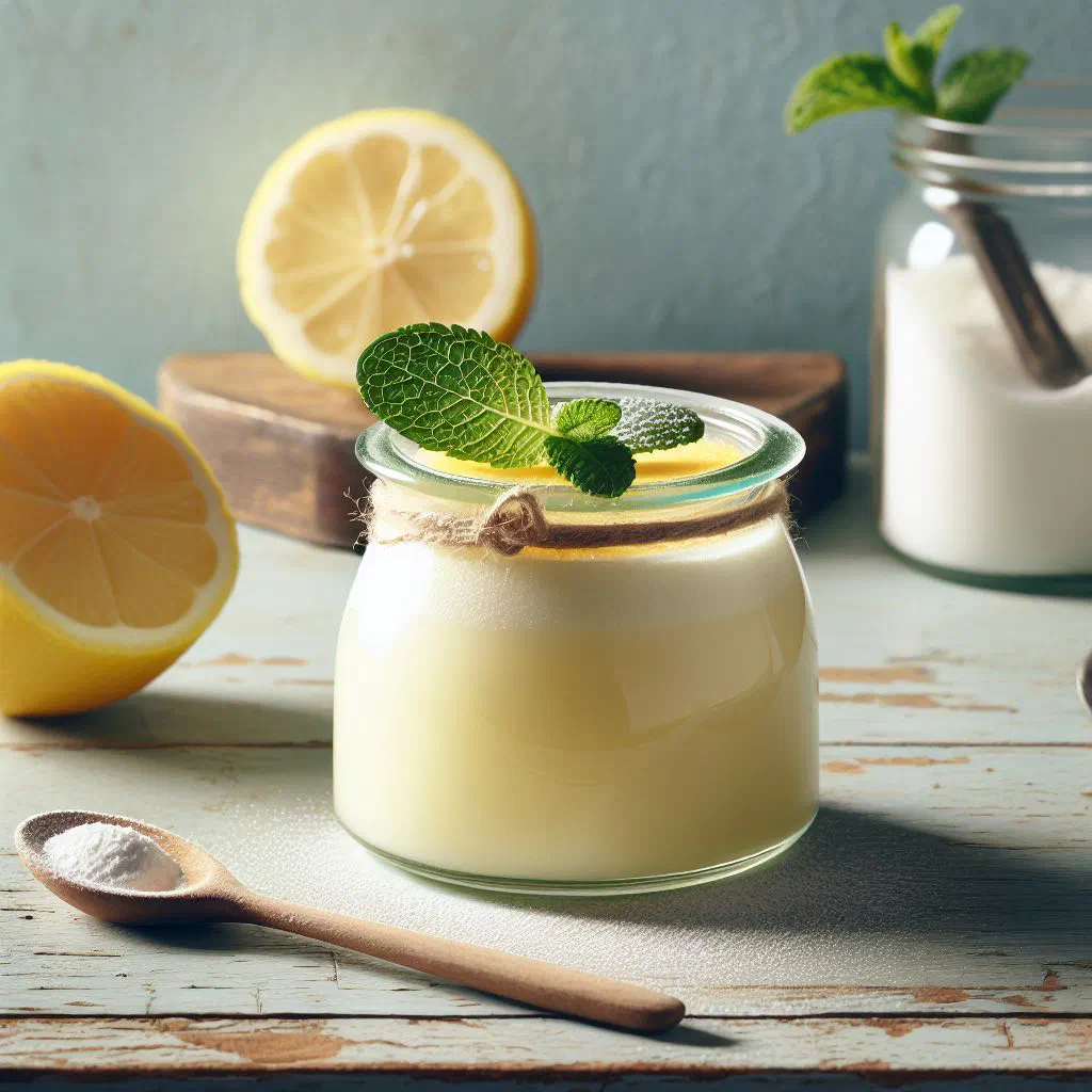 Creamy lemon posset set in small glasses, garnished with lemon zest