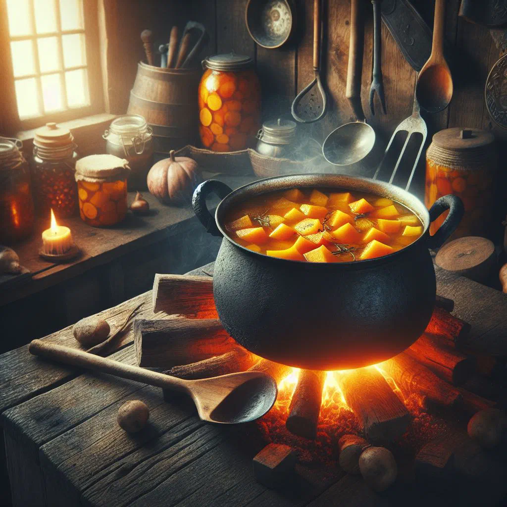 A bowl of okra soup with chicken, vegetables and fresh herbs