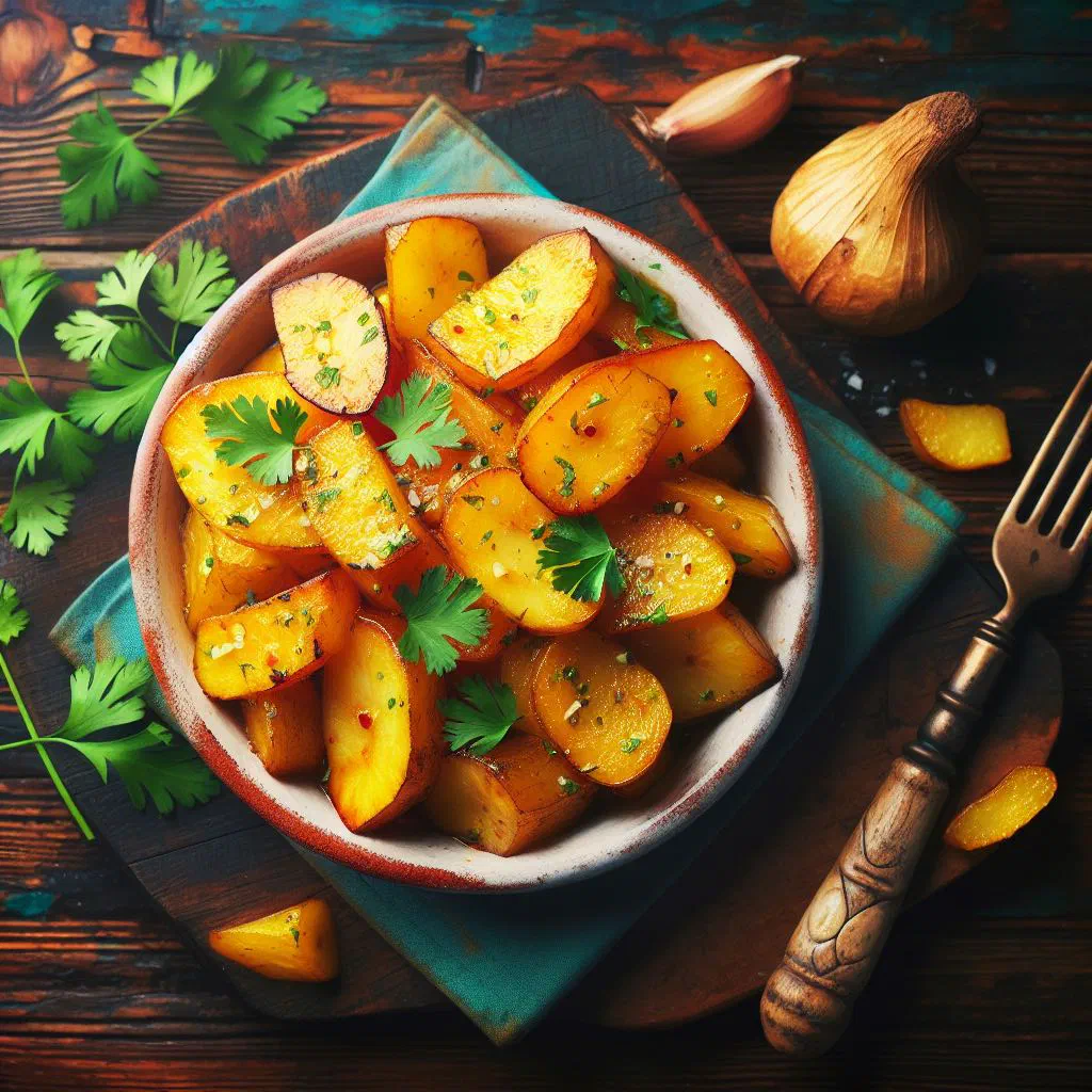 Boiled cassava chunks topped with garlicky mojo sauce and fresh coriander