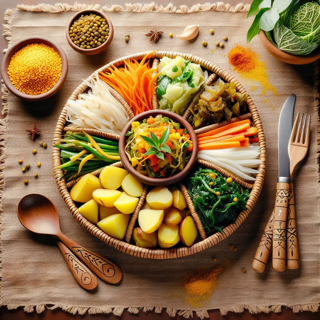 Colourful Eritrean alicha vegetable stew with potatoes, carrots and leek