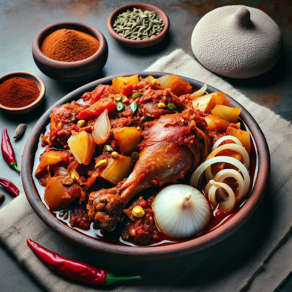 Spicy Eritrean chicken stew in a rich red berbere sauce