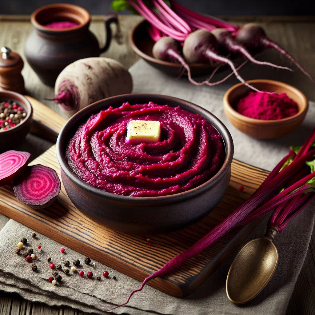 Creamy Estonian beetroot purée in a bowl with fresh dill