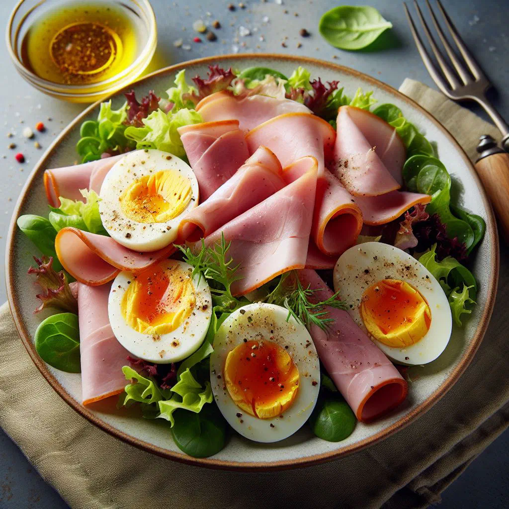 Estonian egg and ham salad with fresh dill in a bowl