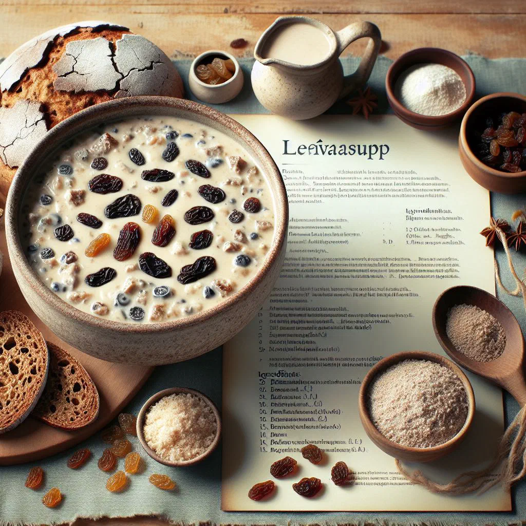 Bowl of Estonian rye bread soup topped with fresh herbs