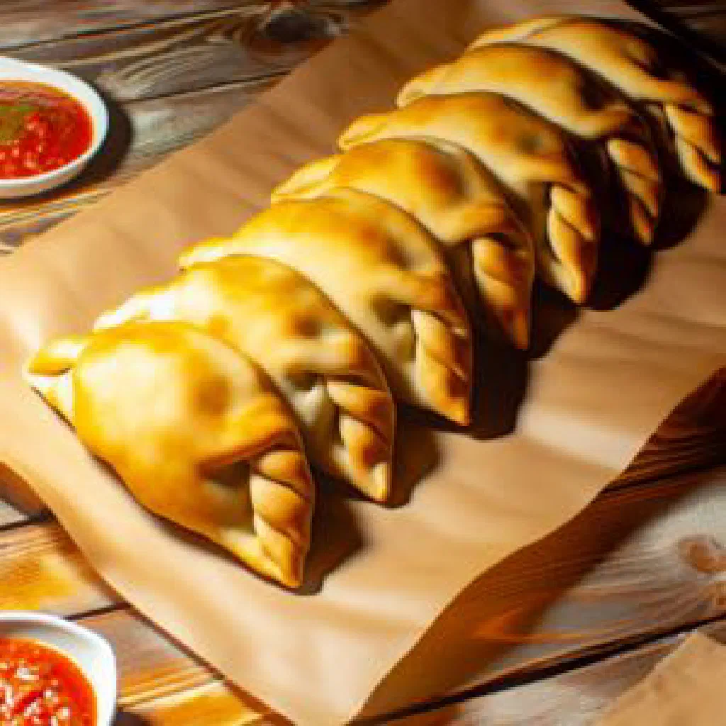 Golden baked Estonian lihapirukas meat pastries on a plate
