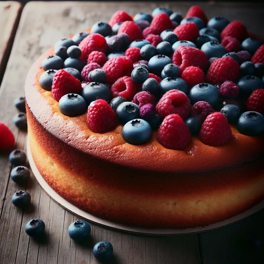 Estonian blueberry and raspberry cake with a creamy quark filling