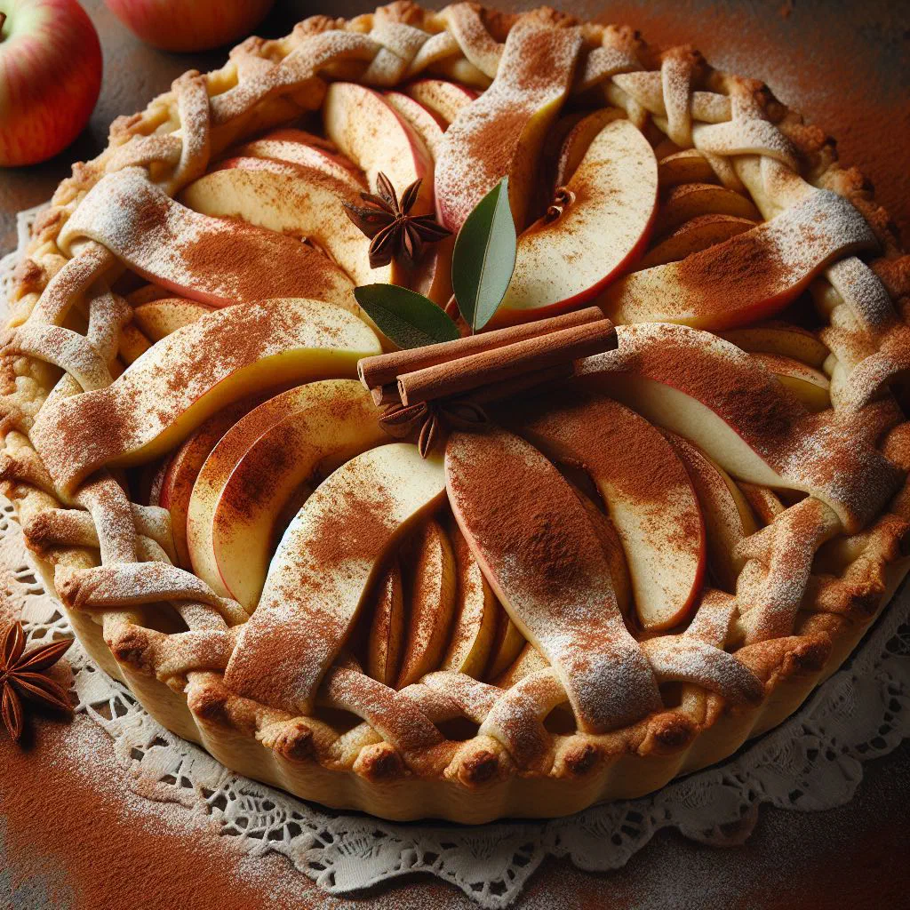 Estonian apple cake with cinnamon, dusted with icing sugar