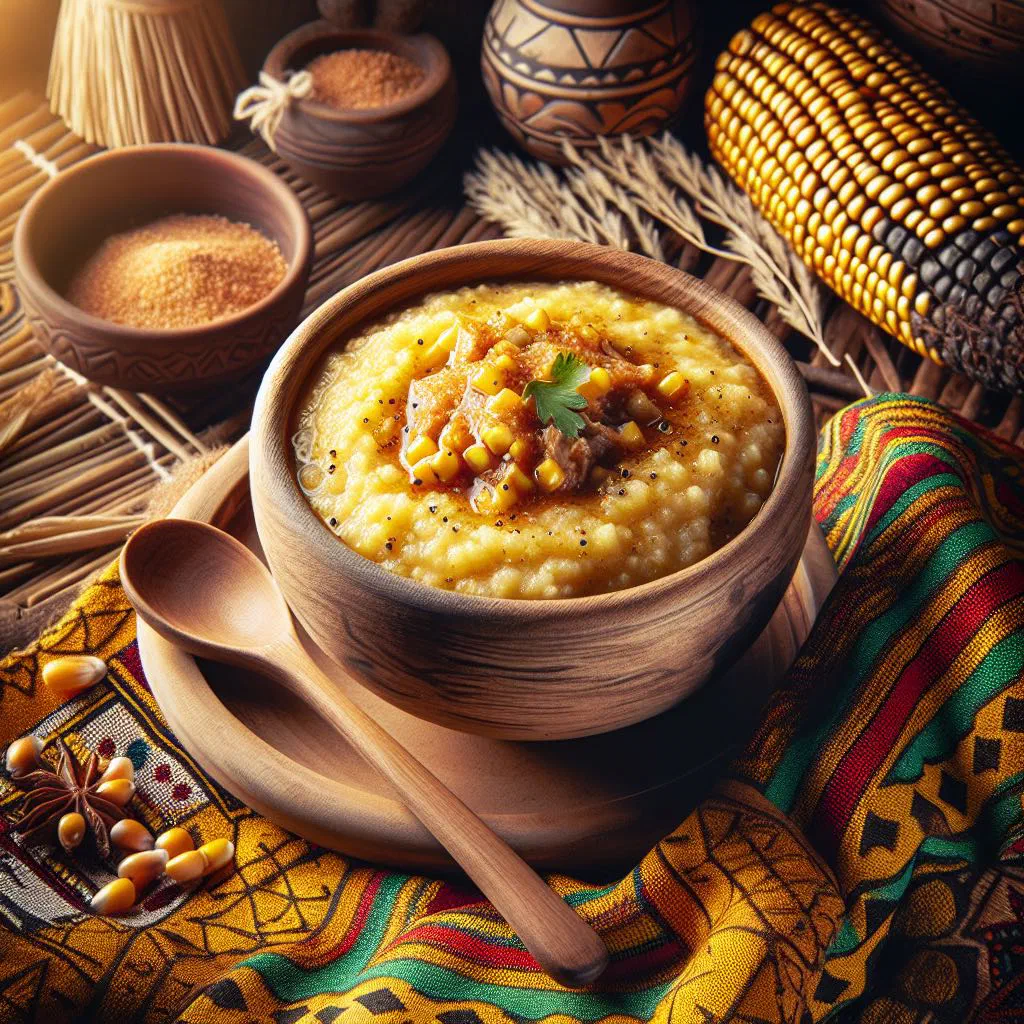 A bowl of creamy Sishwala maize porridge with a drizzle of melted butter
