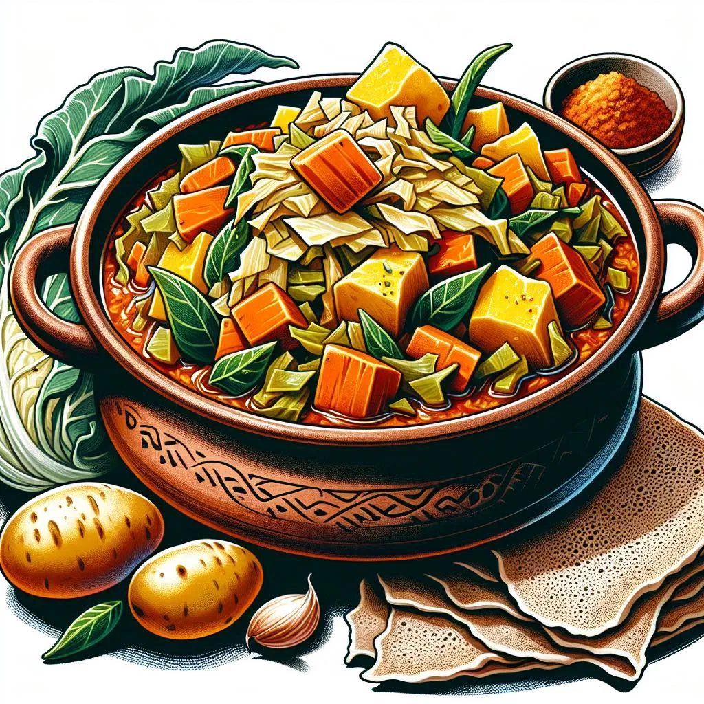 Atkilt wat with cabbage, carrots and potatoes in a bowl