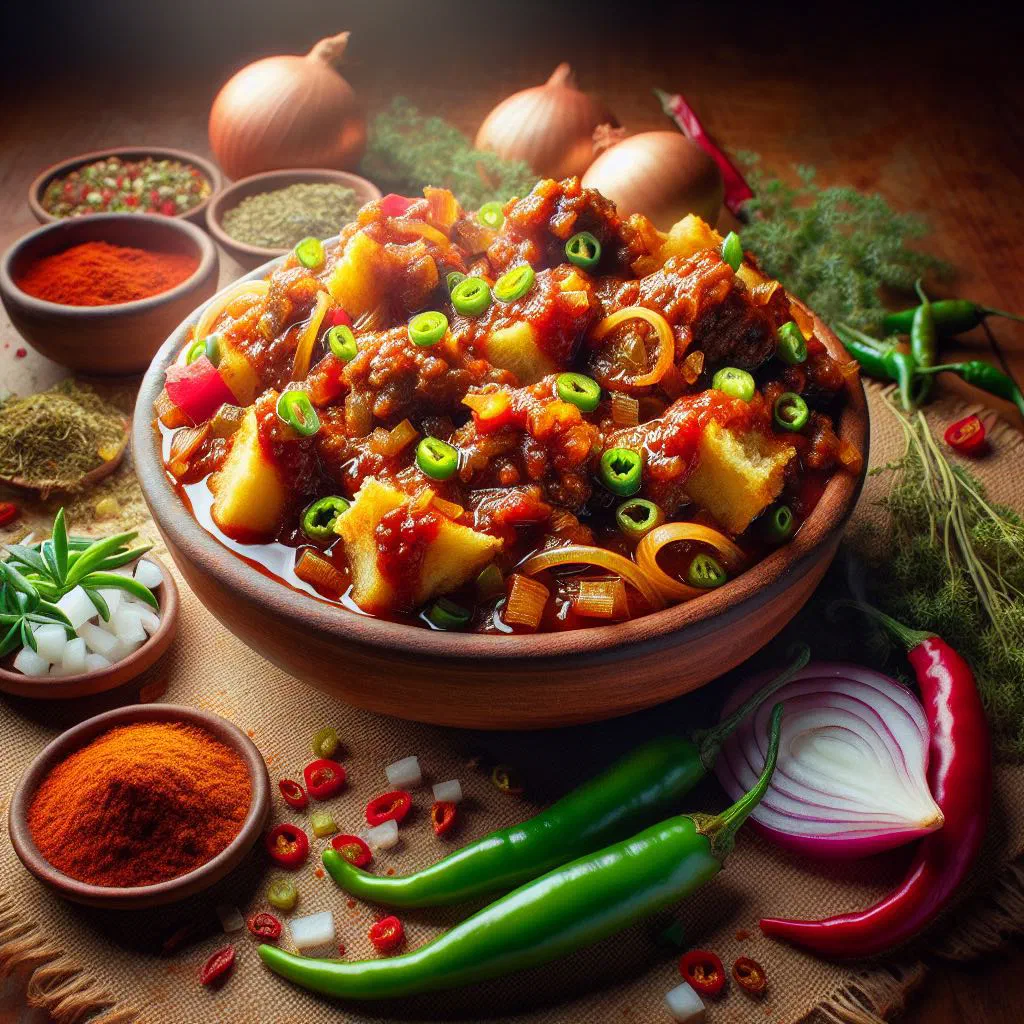 Crispy Ethiopian chechebsa be dabo tossed with berbere spice and fresh herbs