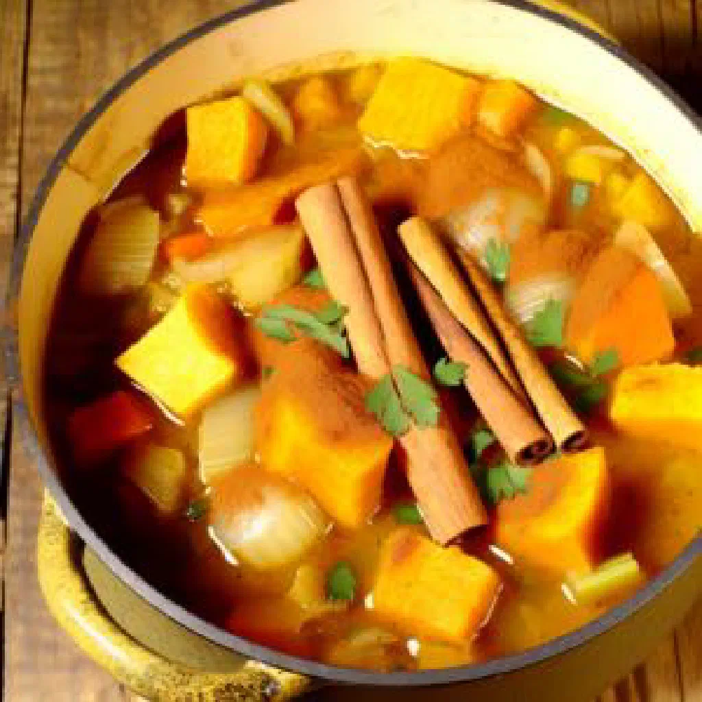 Spiced Ethiopian pumpkin stew garnished with fresh coriander