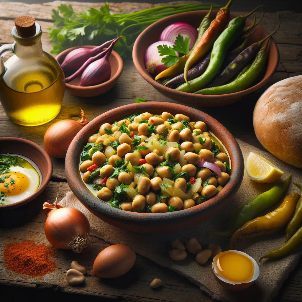 Ful medames with fava beans, onion, garlic and a wedge of lemon