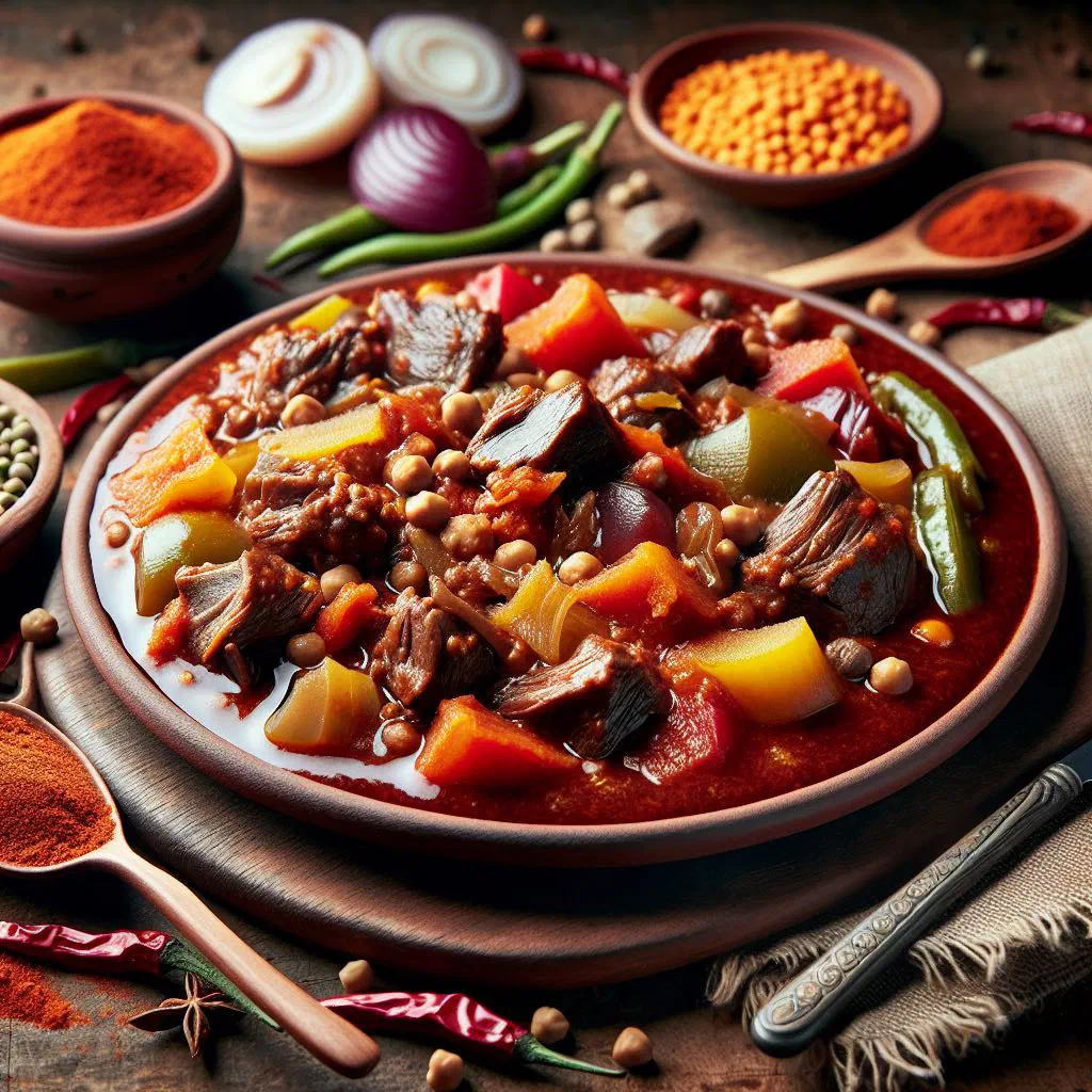 Rich Ethiopian wat stew served with injera flatbread and fresh coriander