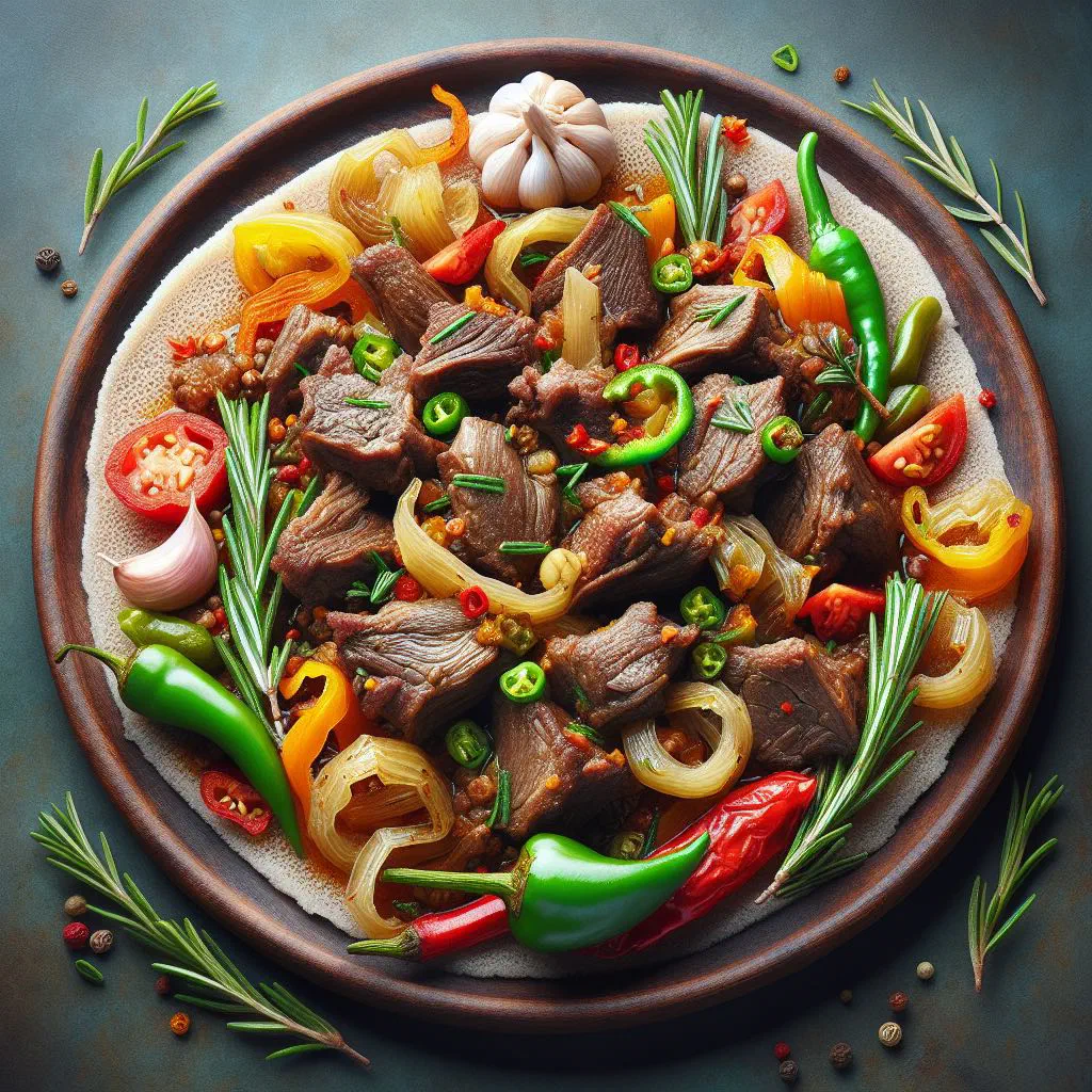 Sautéed Ethiopian lamb tibs with onions, chilli and fresh coriander