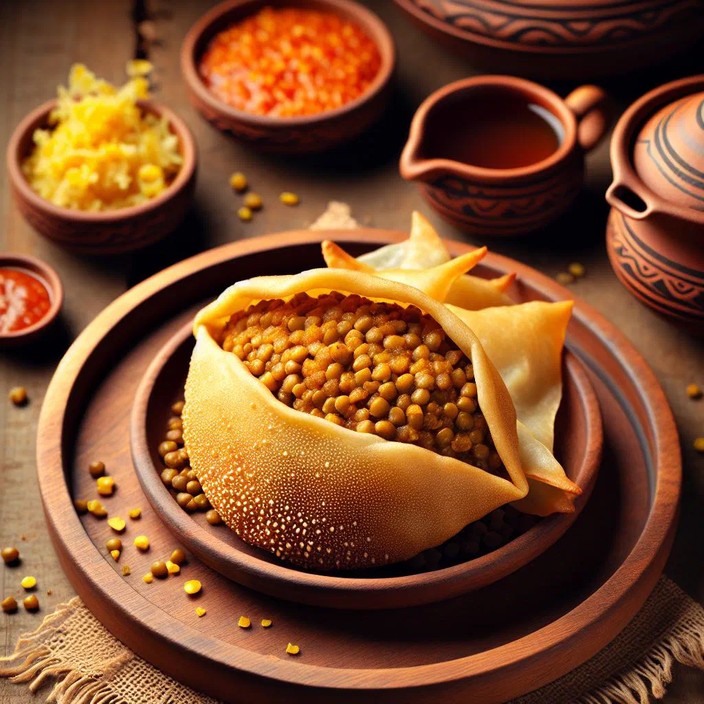 Golden fried yemisir sambusa pastries filled with spiced lentils