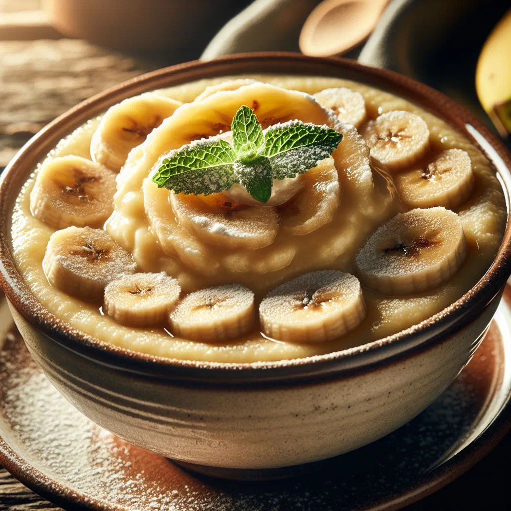Baked banana and cassava pudding garnished with toasted coconut