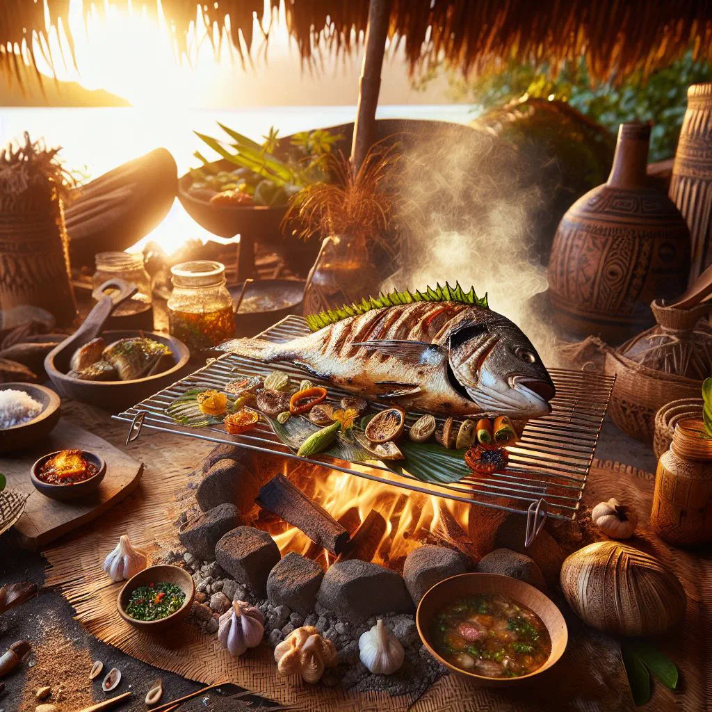 Grilled Fijian BBQ fish fillets garnished with fresh coriander and lime