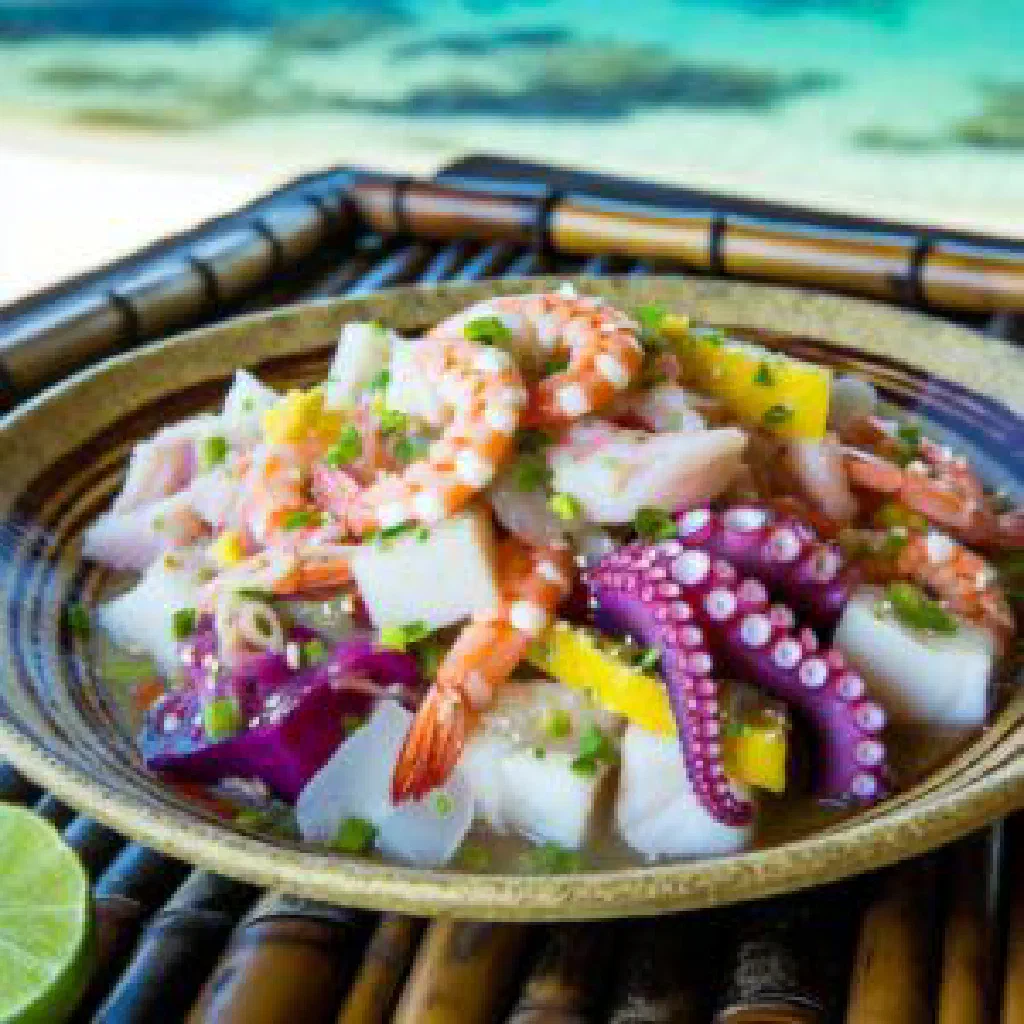 Fijian ceviche of lime-cured fish with tomato, red onion and coriander