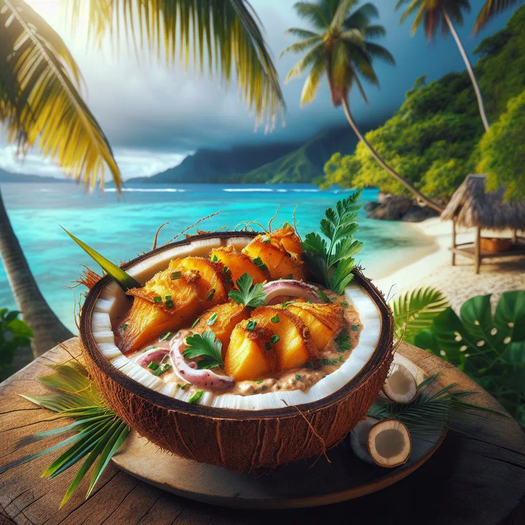 Fijian coconut fish in a creamy coconut sauce with peppers and fresh coriander