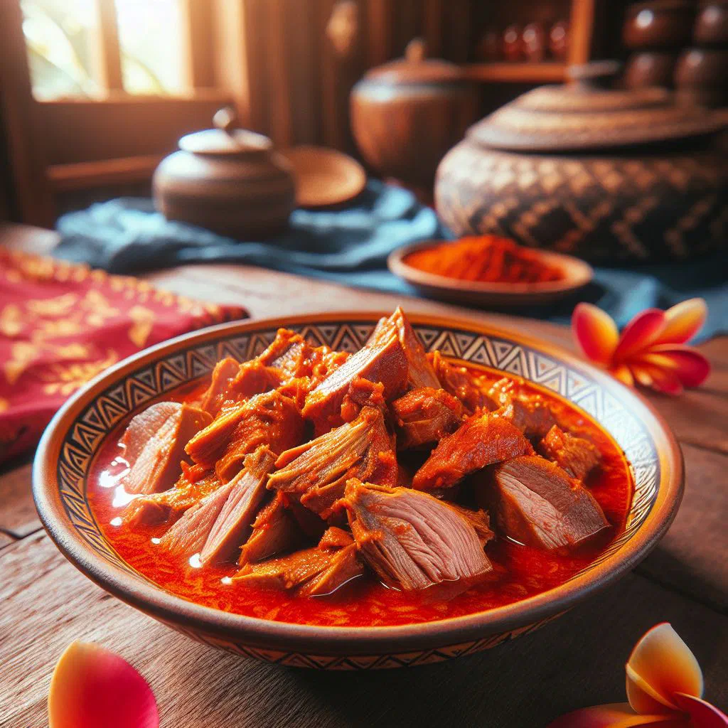 Fijian duck curry in coconut sauce garnished with fresh coriander and served with rice