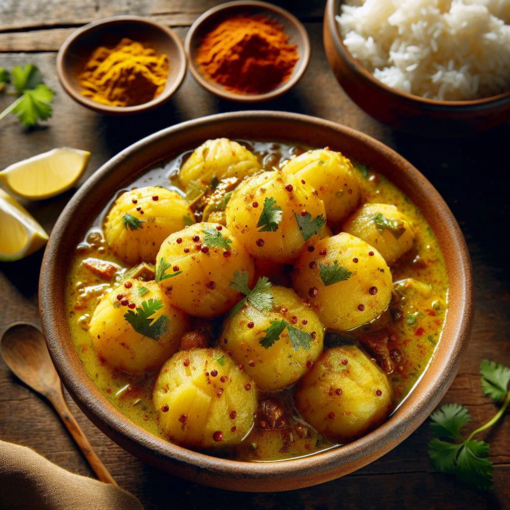Fijian breadfruit curry in coconut milk garnished with fresh coriander