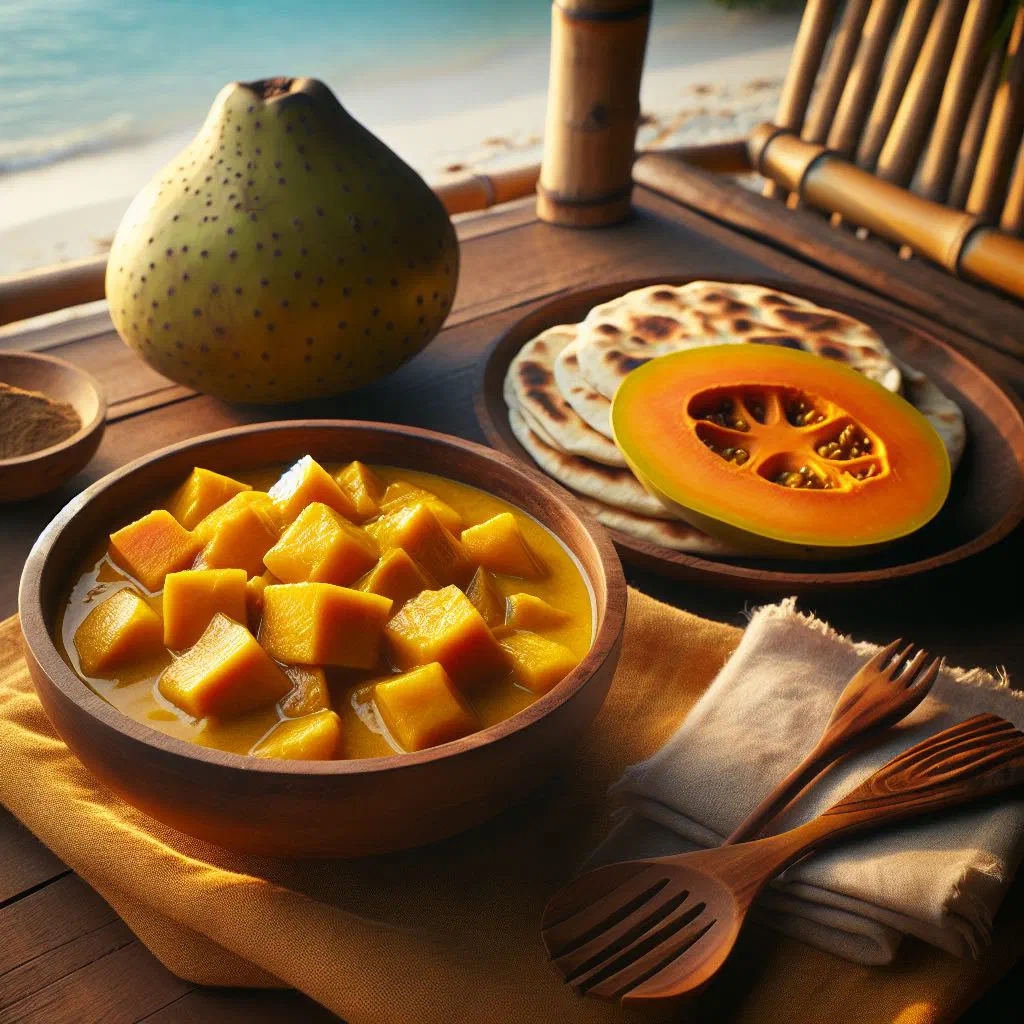 Fijian pawpaw curry in coconut sauce served with rice