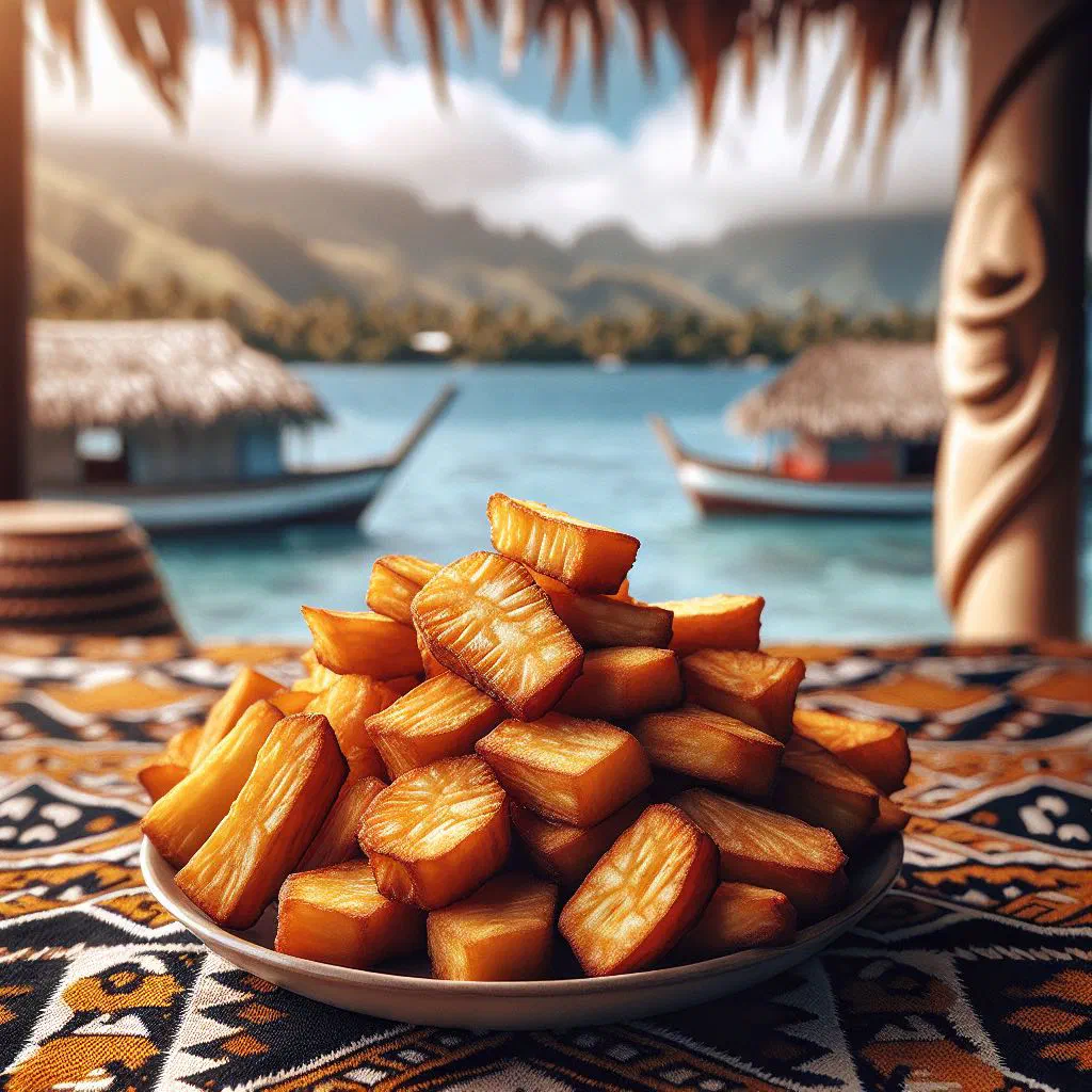 Golden, crispy fried taro pieces served warm on a plate