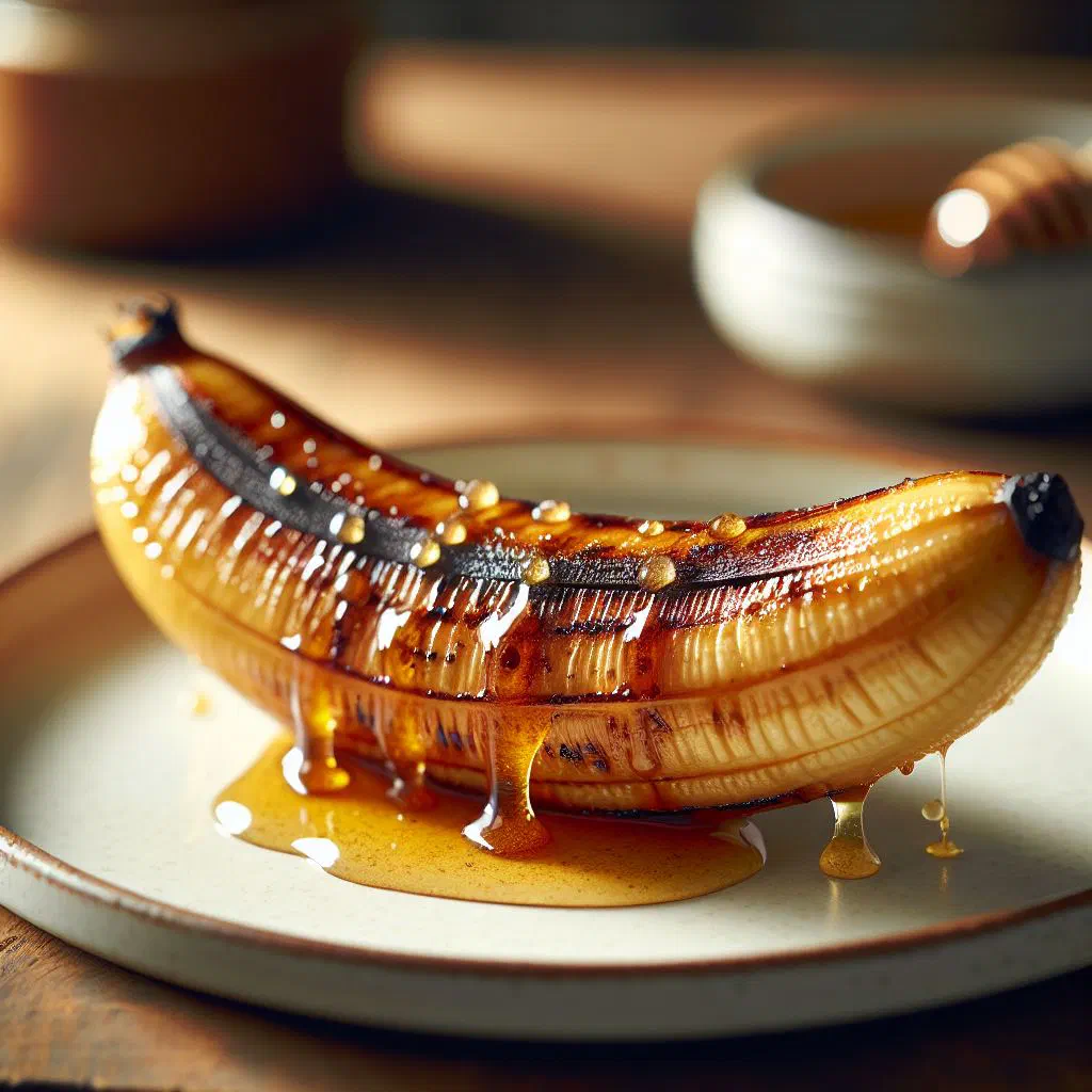 Grilled bananas drizzled with honey and dusted with cinnamon