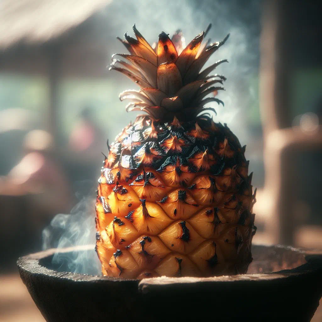 Caramelised grilled pineapple slices with lime and a sprinkle of coconut