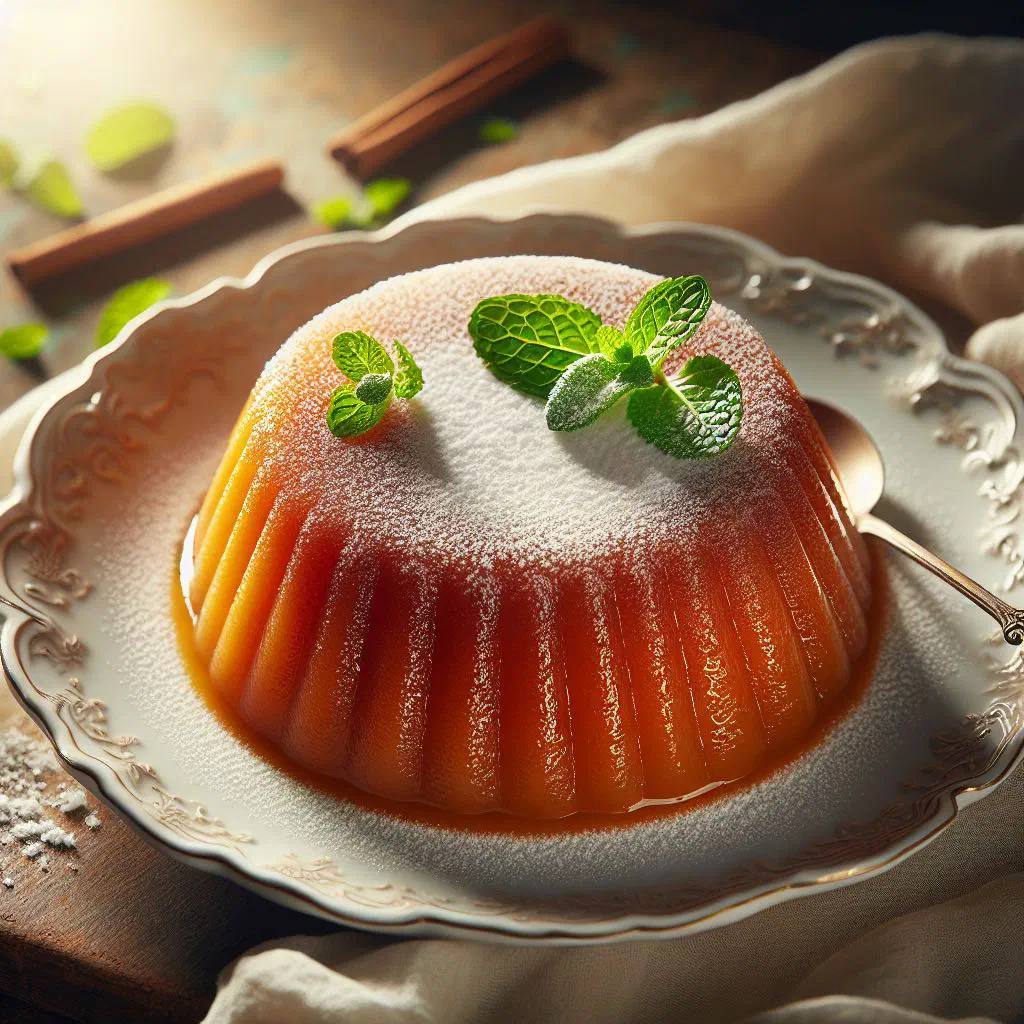 Baked kumala pudding topped with fresh coconut shavings in a bowl