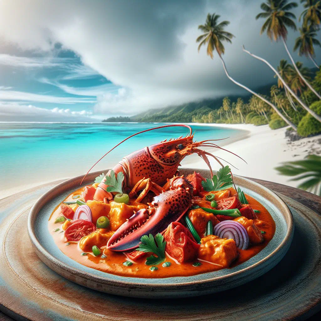 Fijian lobster curry in a rich coconut sauce garnished with fresh coriander