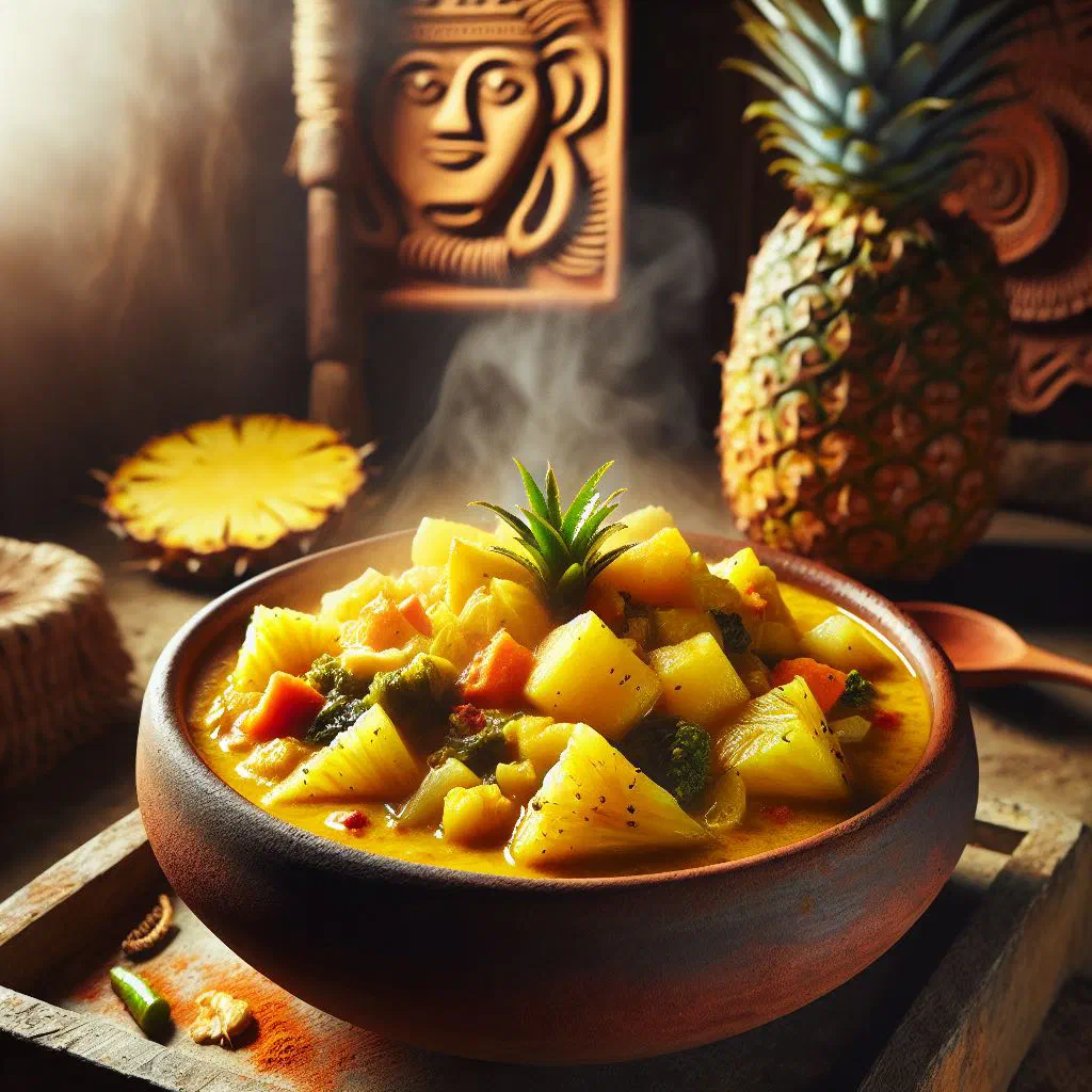 Fijian pineapple curry in coconut sauce garnished with fresh coriander