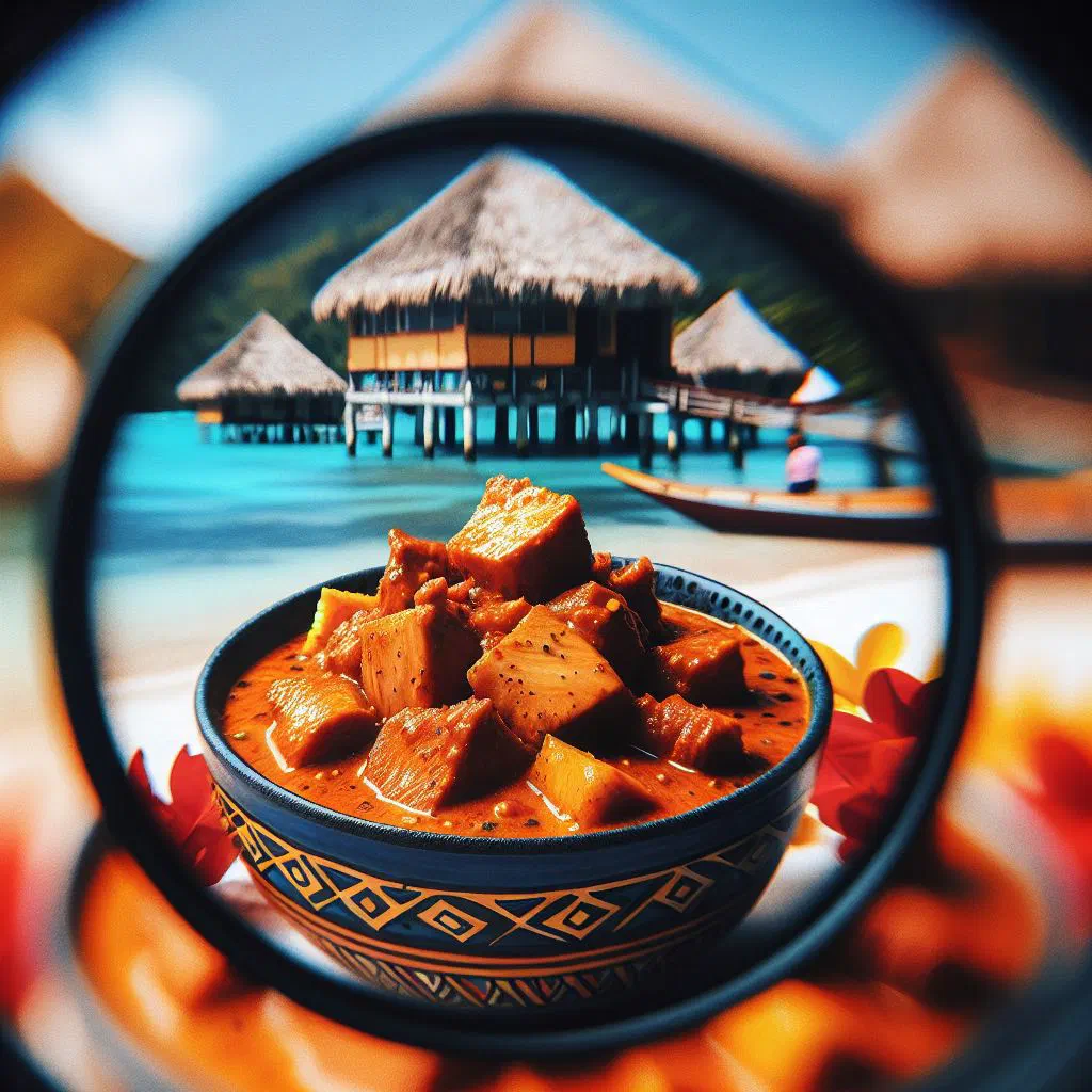 Fijian pork curry in coconut sauce garnished with fresh coriander
