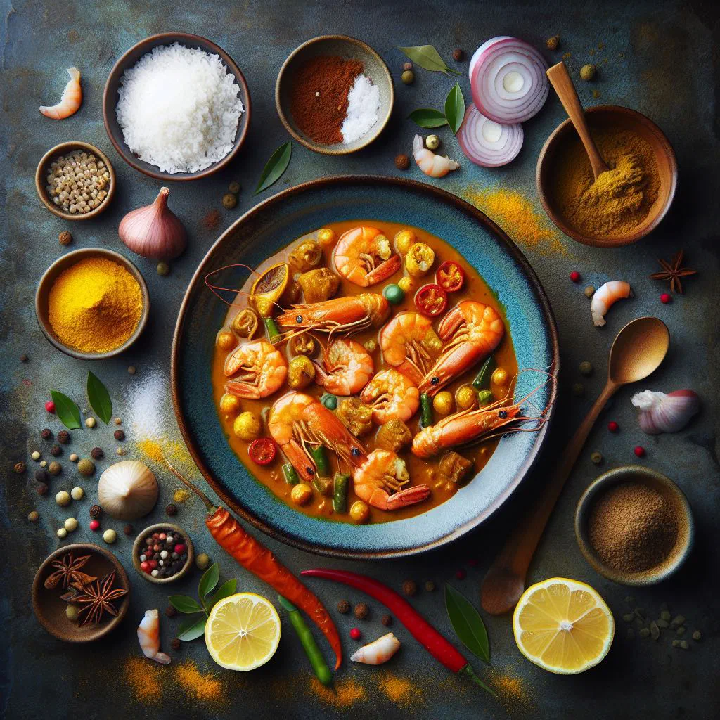Fijian prawn curry in a creamy coconut sauce garnished with fresh coriander